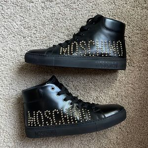 Moschino High Top Logo Studded Sneakers